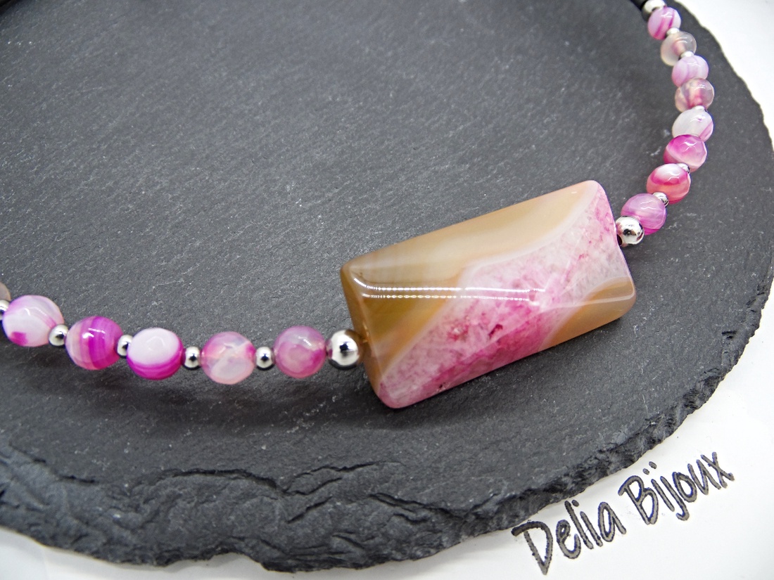 Colier statement din agate naturale pandantiv agat fațetat, handmade, design modern (cod1360) - bijuterii - coliere - coliere din pietre semiprețioase - Artynos.ro