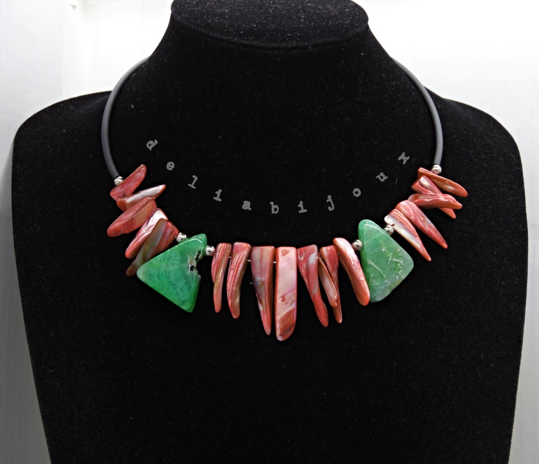 Colier statement din sidef roz și agate verzi (cod1361) - bijuterii - coliere - coliere din pietre semiprețioase - Artynos.ro