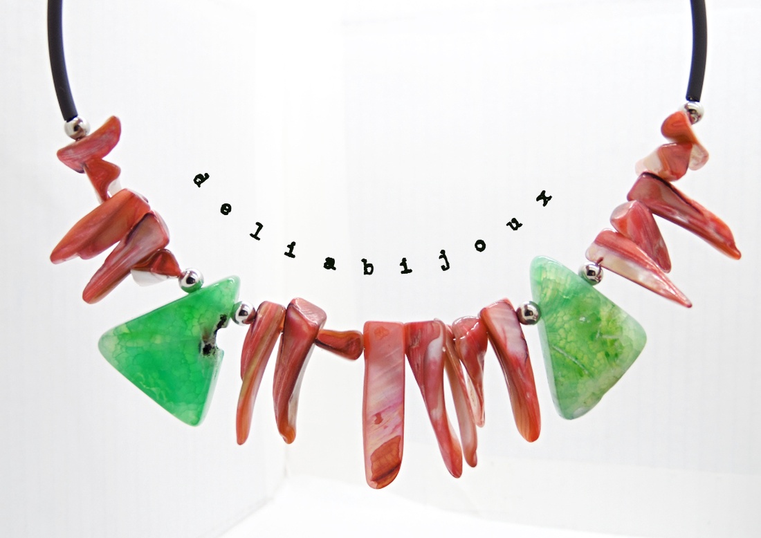 Colier statement din sidef roz și agate verzi (cod1361) - bijuterii - coliere - coliere din pietre semiprețioase - Artynos.ro
