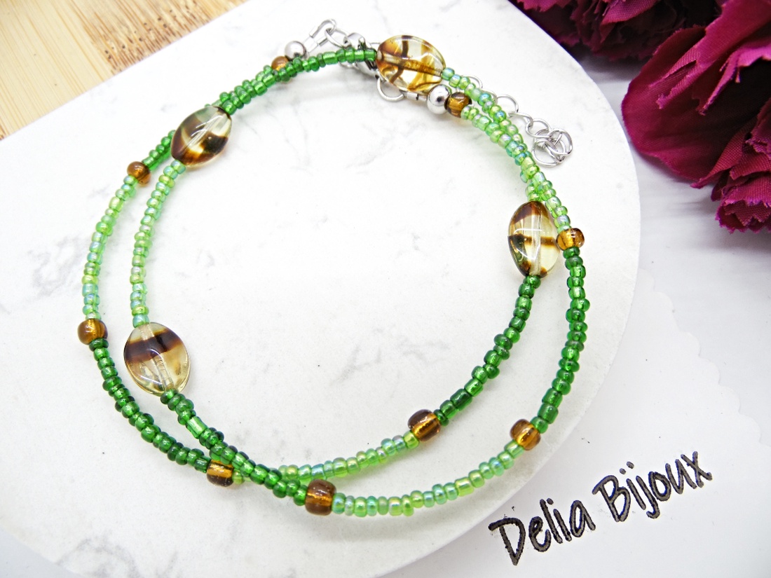 Colier - choker unicat din margele de nisip si sticlă Cehia (cod1363) - bijuterii - coliere - coliere din mărgele - Artynos.ro