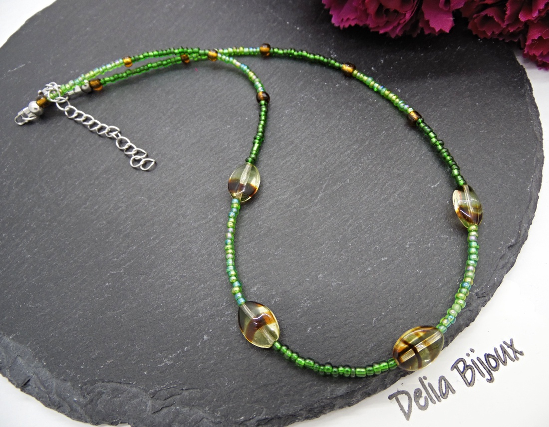 Colier - choker unicat din margele de nisip si sticlă Cehia (cod1363) - bijuterii - coliere - coliere din mărgele - Artynos.ro