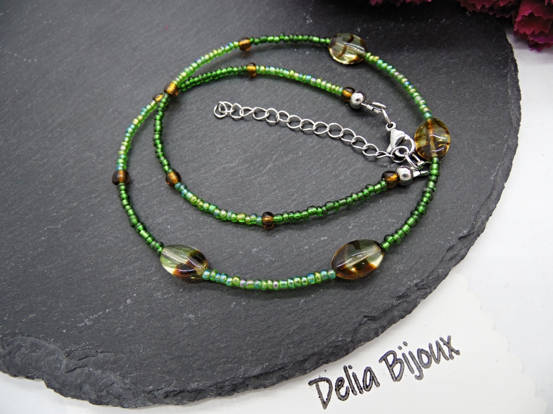 Colier - choker unicat din margele de nisip si sticlă Cehia (cod1363) - bijuterii - coliere - coliere din mărgele - Artynos.ro