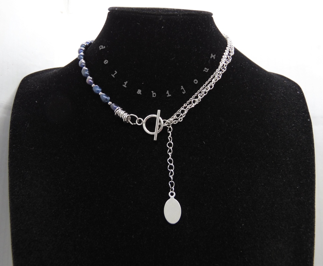 Colier asimetric cu perle de cultură, lanțuri și pandantiv din inox 3 moduri de purtare (cod1369) - bijuterii - coliere - coliere din mărgele - Artynos.ro