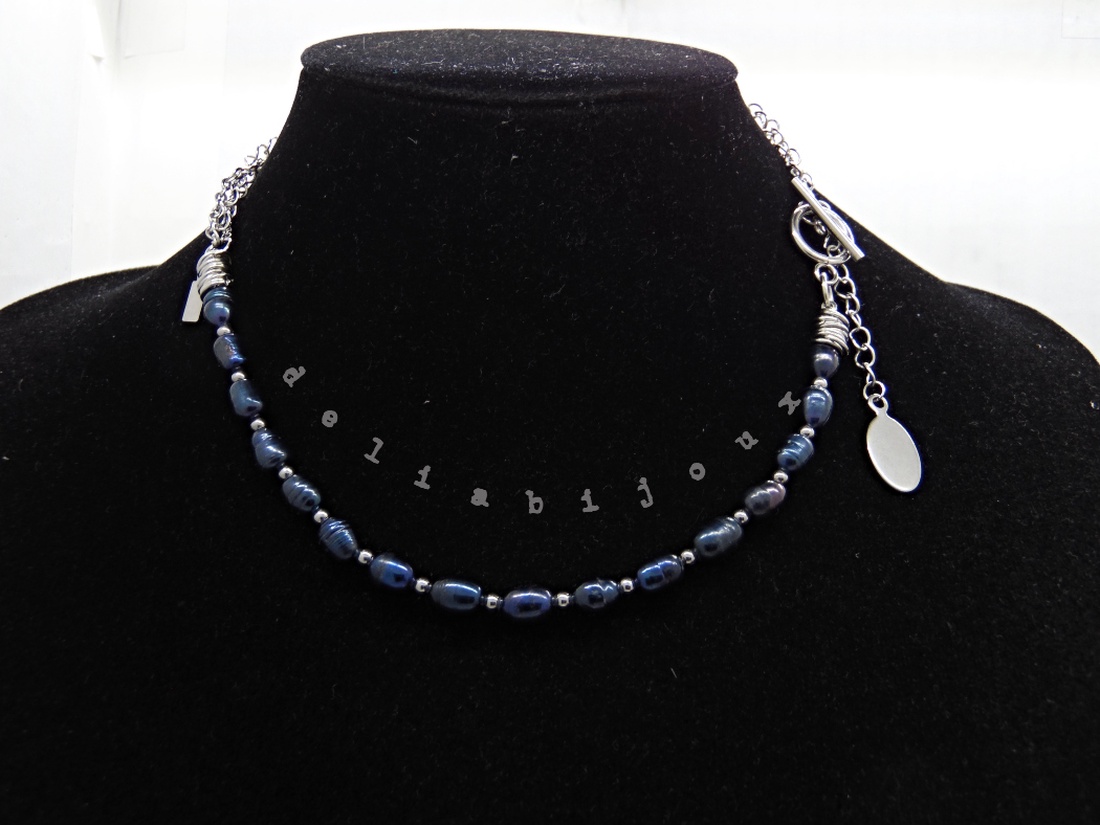 Colier asimetric cu perle de cultură, lanțuri și pandantiv din inox 3 moduri de purtare (cod1369) - bijuterii - coliere - coliere din mărgele - Artynos.ro