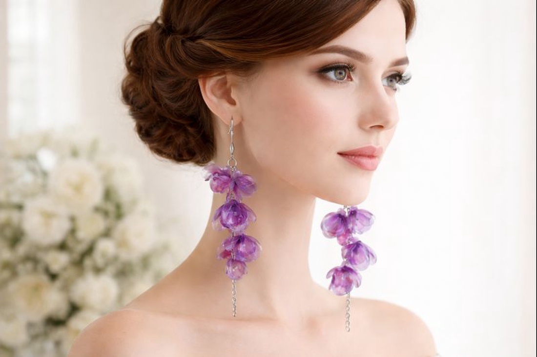 Cercei statement handmade unicat - PET-uri (plastic) reciclate - flori (cod1260) - bijuterii - cercei - cercei lungi - Artynos.ro