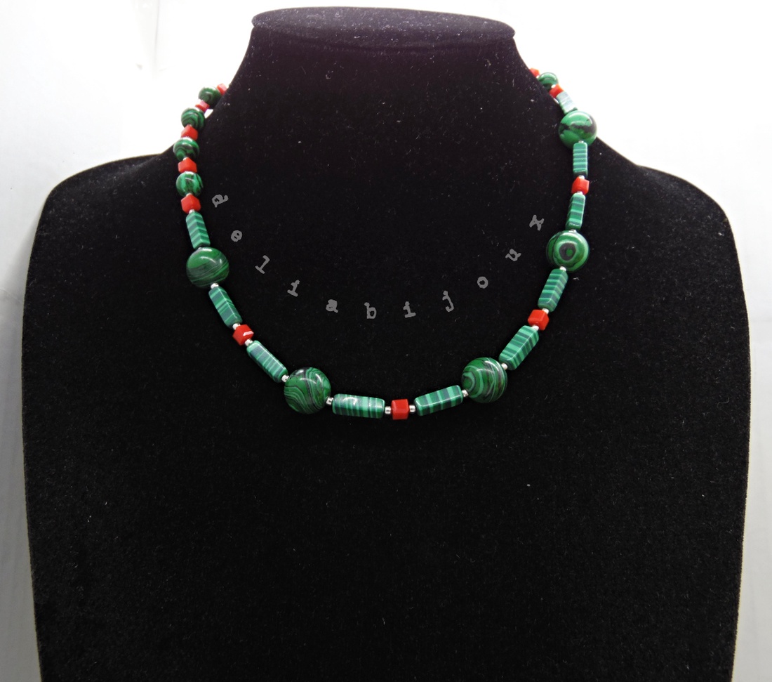 Set bijuterii handmade - malachit si sticla (cod1375) - bijuterii - seturi de bijuterii - Artynos.ro