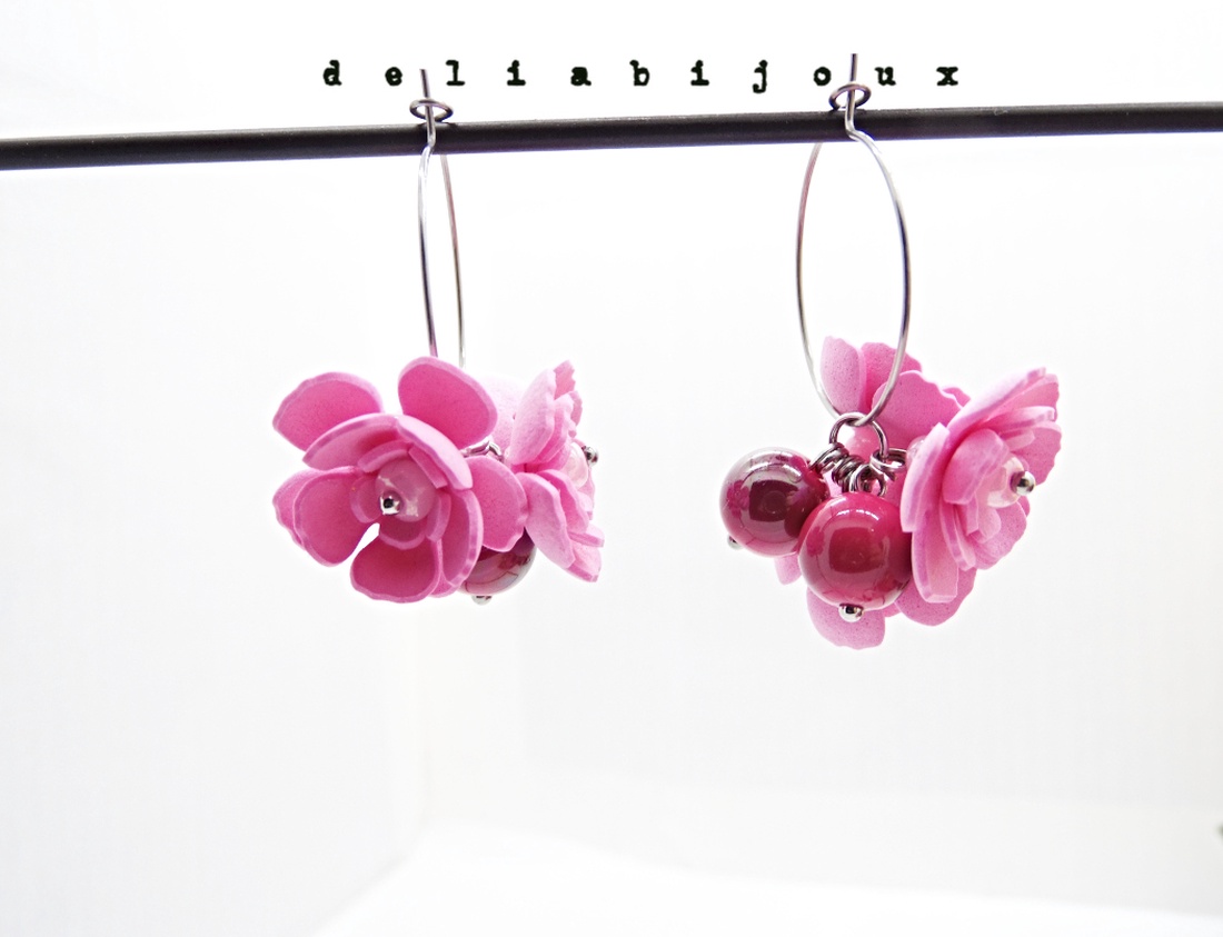Set bijuterii cu flori roz colier statement și cercei asortați, realizați manual (cod1378) - bijuterii - seturi de bijuterii - Artynos.ro