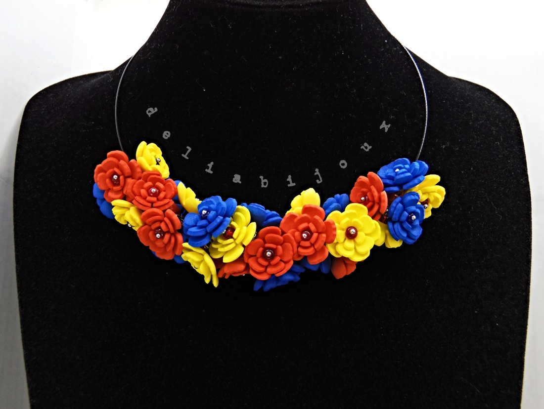 Colier handmade statement - Tricolorul Romaniei (cod1382) - bijuterii - coliere - coliere din mărgele - Artynos.ro