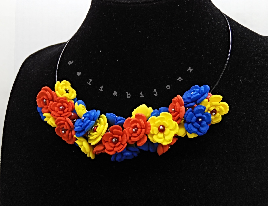 Colier handmade statement - Tricolorul Romaniei (cod1382) - bijuterii - coliere - coliere din mărgele - Artynos.ro