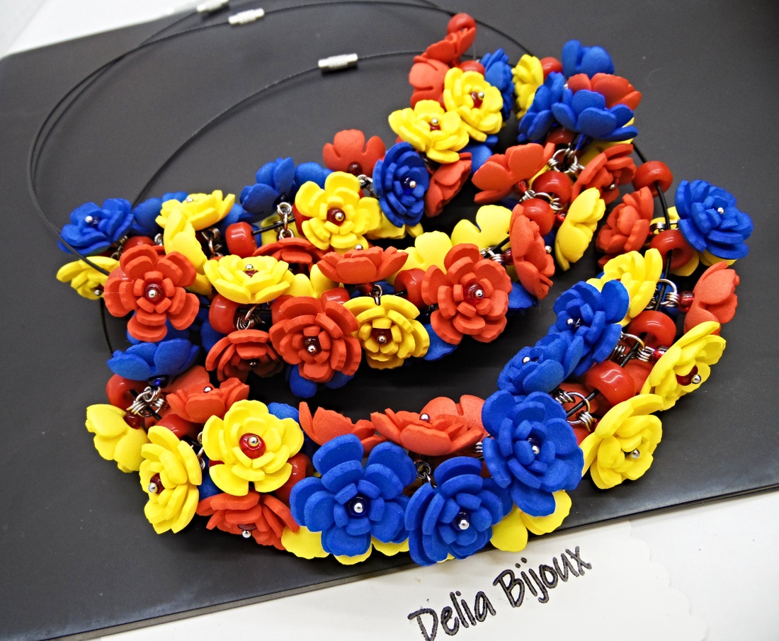 Colier handmade statement - Tricolorul Romaniei (cod1382) - bijuterii - coliere - coliere din mărgele - Artynos.ro