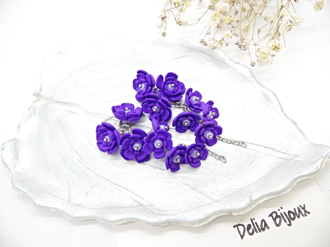 Cercei Handmade unicat cu flori mov (cod1383) - bijuterii - cercei - cercei lungi - Artynos.ro