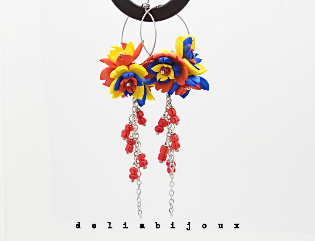 Cercei handmade statement - flori - Tricolorul Romaniei (cod1389) - bijuterii - cercei - cercei lungi - Artynos.ro