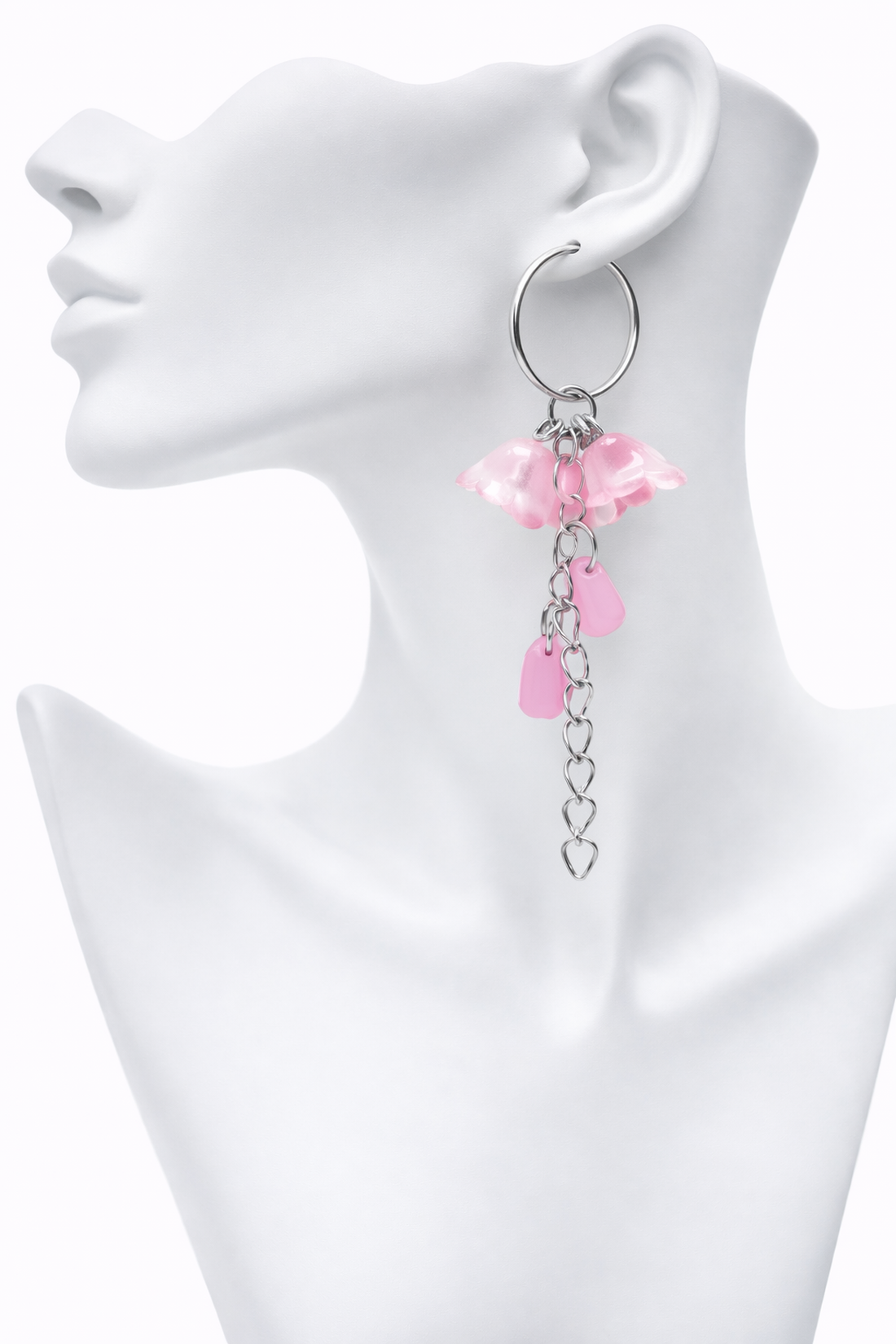 Cercei handmade, lungi cu flori de sticla roz (cod1395) - bijuterii - cercei - cercei lungi - Artynos.ro