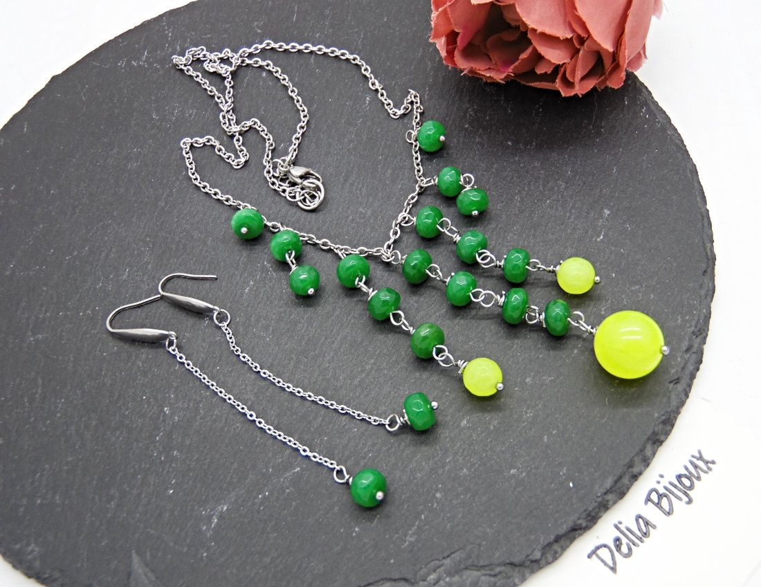 Set de bijuterii handmade unicat agate si jad (cod1403) - bijuterii - seturi de bijuterii - Artynos.ro