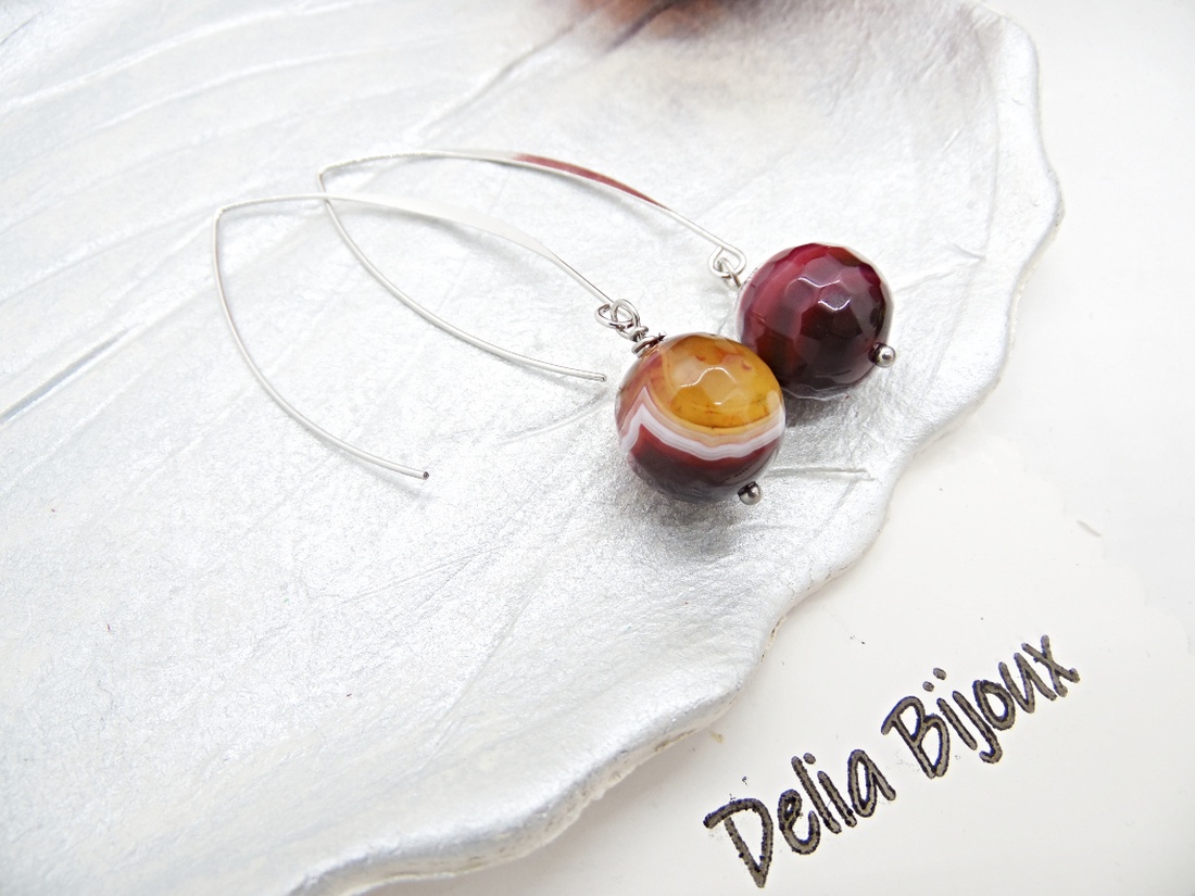 Cercei handmade lungi cu agat natural fațetat (cod1404) - bijuterii - cercei - cercei din pietre semiprețioase - Artynos.ro