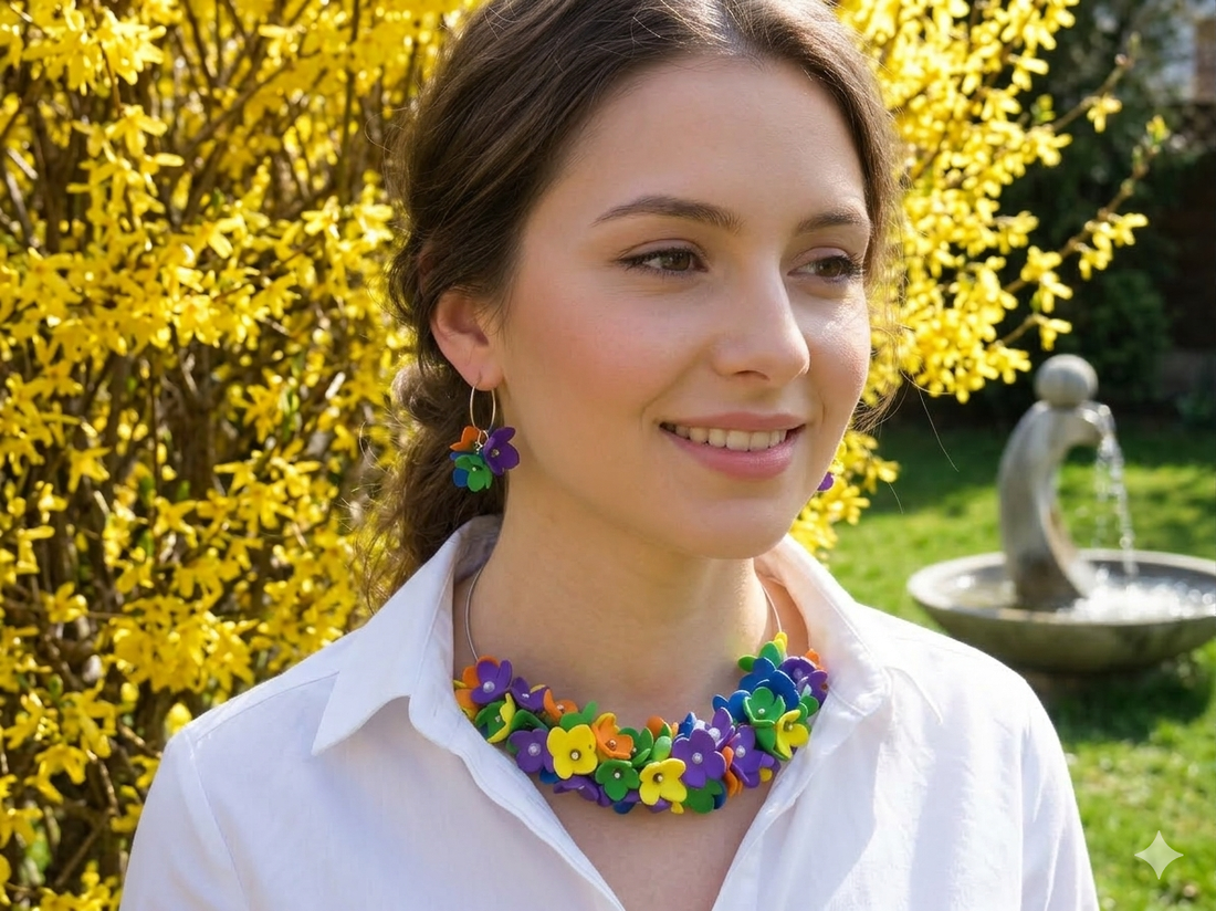 Set Bijuterii Handmade Flori de Poveste (cod1181) - bijuterii - seturi de bijuterii - Artynos.ro