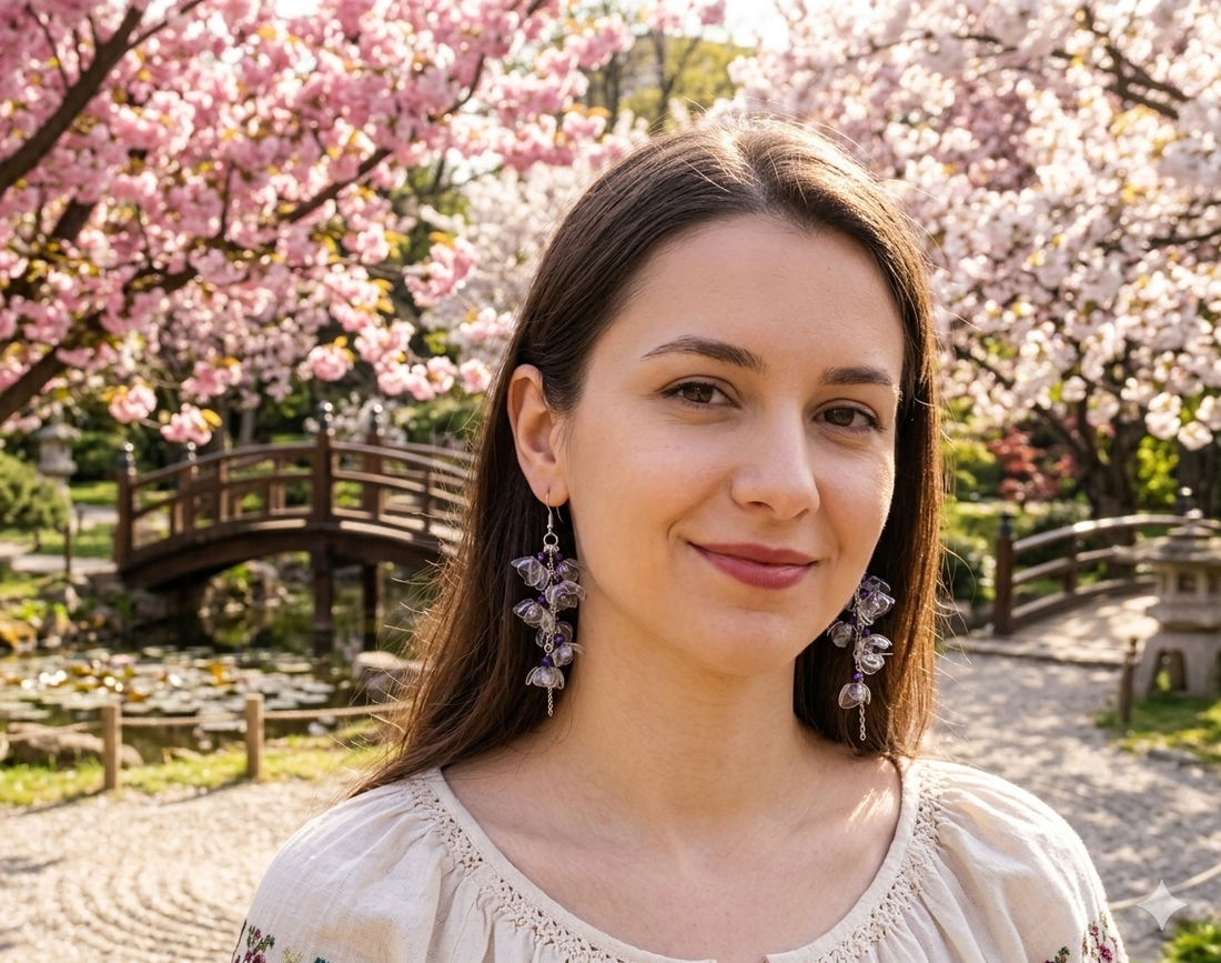 Cercei handmade unicat Flori delicate din plastic reciclat și inox (cod1302) - bijuterii - cercei - cercei lungi - Artynos.ro