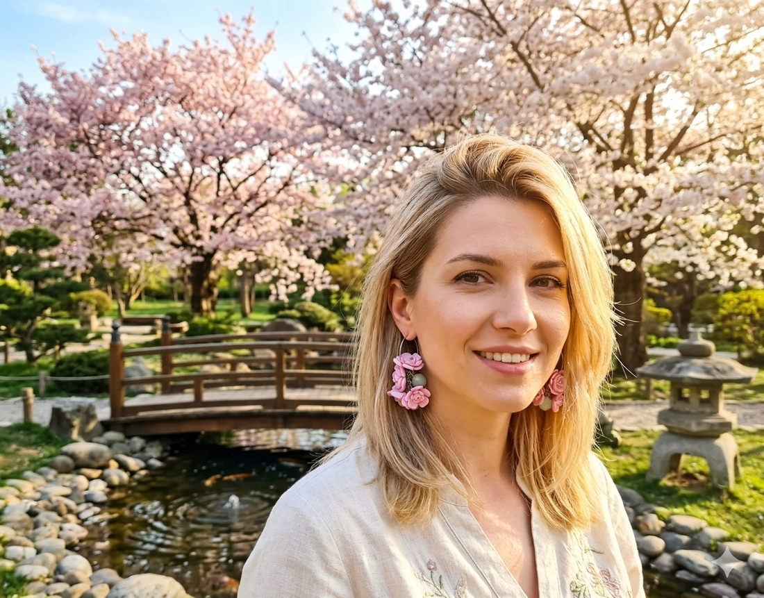 Cercei handmade, lungi cu flori roz (cod1398) - bijuterii - cercei - cercei lungi - Artynos.ro