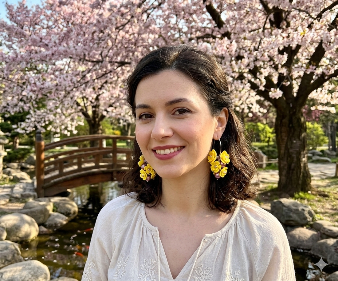 Cercei handmade, lungi cu flori galbene si perle (cod1397) - bijuterii - cercei - cercei lungi - Artynos.ro