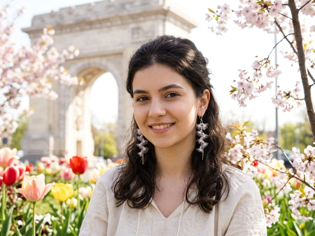 Cercei handmade unicat Flori delicate din plastic reciclat și inox (cod1294) - bijuterii - cercei - cercei lungi - Artynos.ro