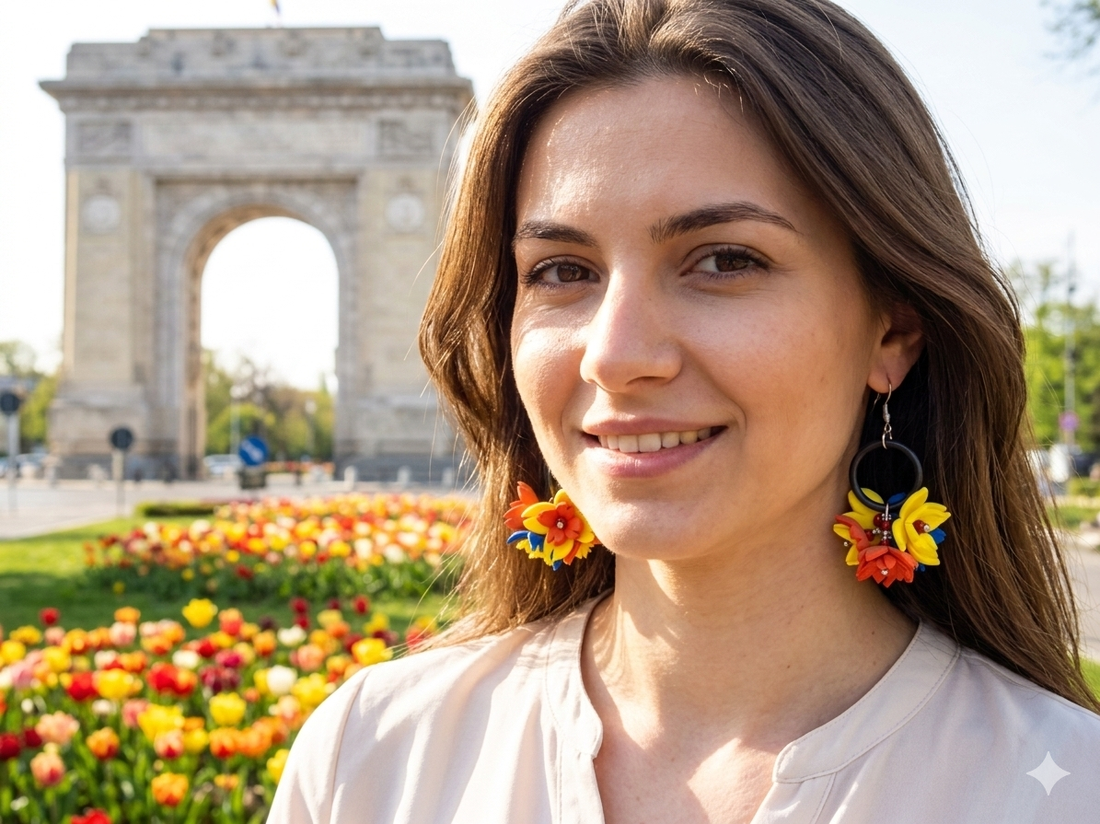 Cercei handmade statement - flori - Tricolorul Romaniei (cod1339) - bijuterii - cercei - cercei lungi - Artynos.ro