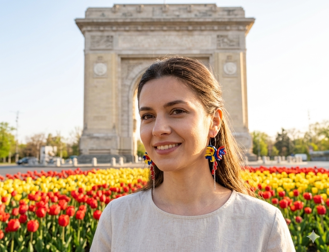 Cercei handmade statement - flori - Tricolorul Romaniei (cod1334) - bijuterii - cercei - cercei lungi - Artynos.ro