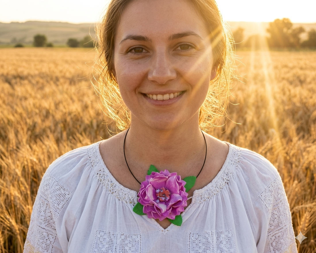 Colier handmade statement unicat -floral - foamiran (cod961) - bijuterii - coliere - coliere cu pandative - Artynos.ro