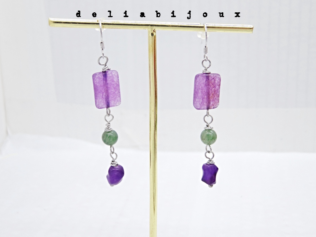 Cercei handmade - ametist fațetat, jad și tortițe din argint 925 (cod1407) - bijuterii - cercei - cercei din pietre semiprețioase - Artynos.ro