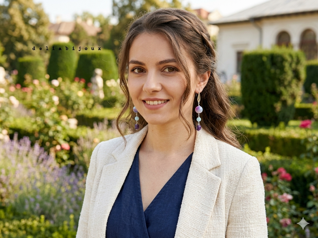 Cercei handmade lungi - Persian jad, angelit și ametist bijuterie cu pietre naturale (cod1408) - bijuterii - cercei - cercei din pietre semiprețioase - Artynos.ro