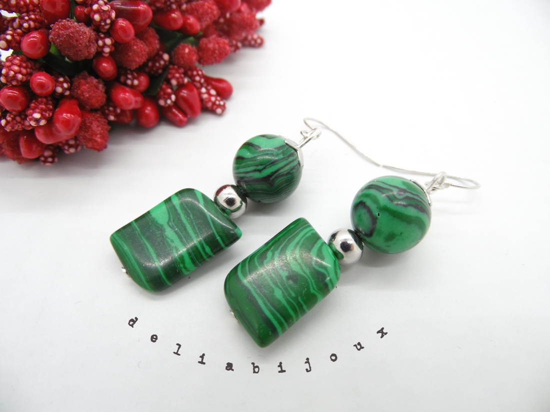 Cercei malachit de sinteza, tortite argint (cod610) - bijuterii - cercei - cercei din pietre semiprețioase - Artynos.ro