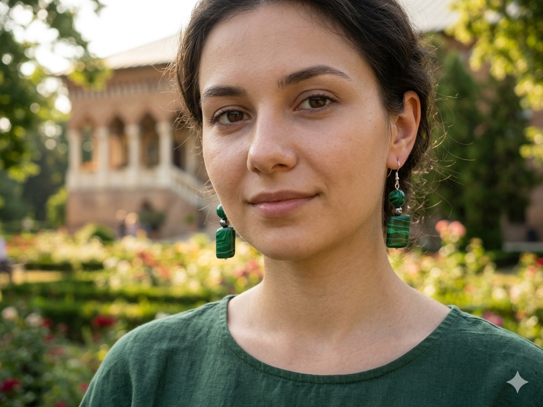 Cercei malachit de sinteza, tortite argint (cod610) - bijuterii - cercei - cercei din pietre semiprețioase - Artynos.ro