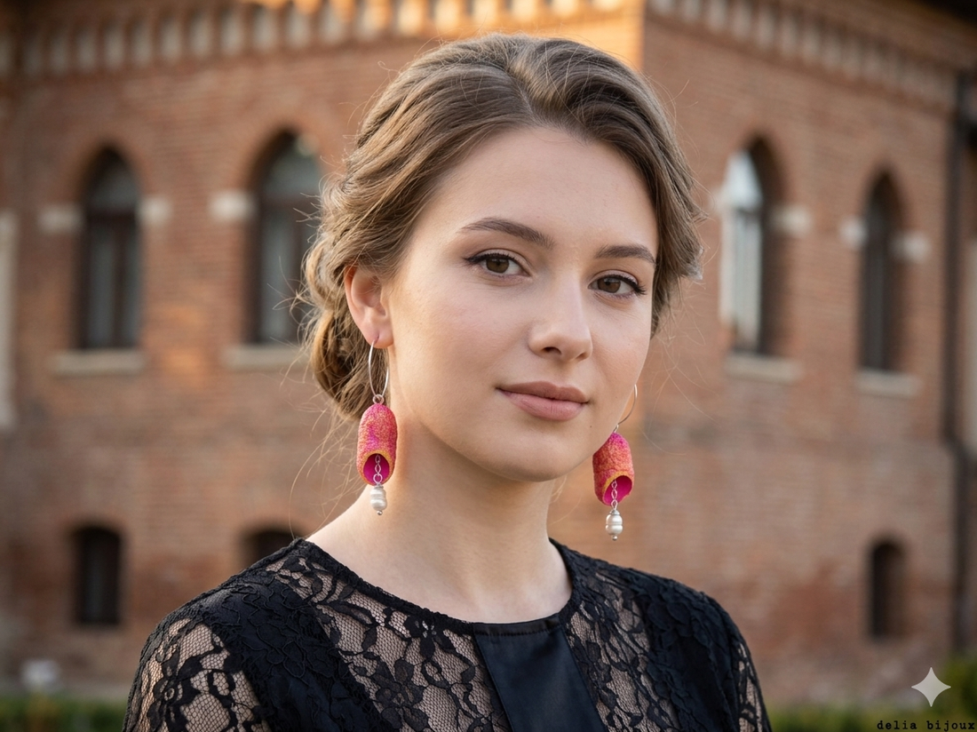 Cercei handmade din coconi de mătase cu perlă naturală (cod1308) - bijuterii - cercei - cercei din perle - Artynos.ro