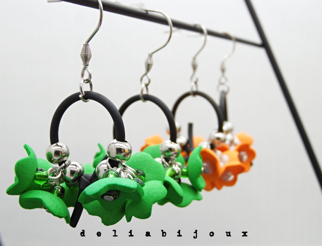 Cercei handmade statement unicat - design floral (cod1104) - bijuterii - cercei - cercei lungi - Artynos.ro