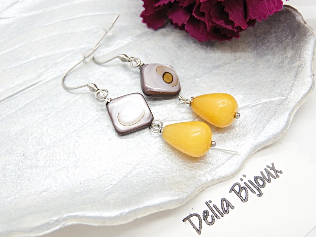 Cercei handmade din jad și sidef, cu oțel inoxidabil (cod1412) - bijuterii - cercei - cercei din pietre semiprețioase - Artynos.ro