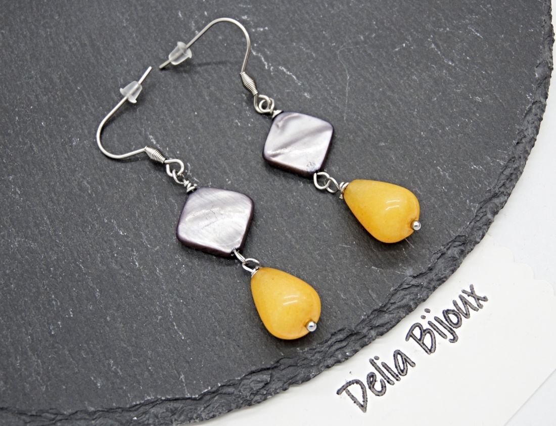 Cercei handmade din jad și sidef, cu oțel inoxidabil (cod1412) - bijuterii - cercei - cercei din pietre semiprețioase - Artynos.ro