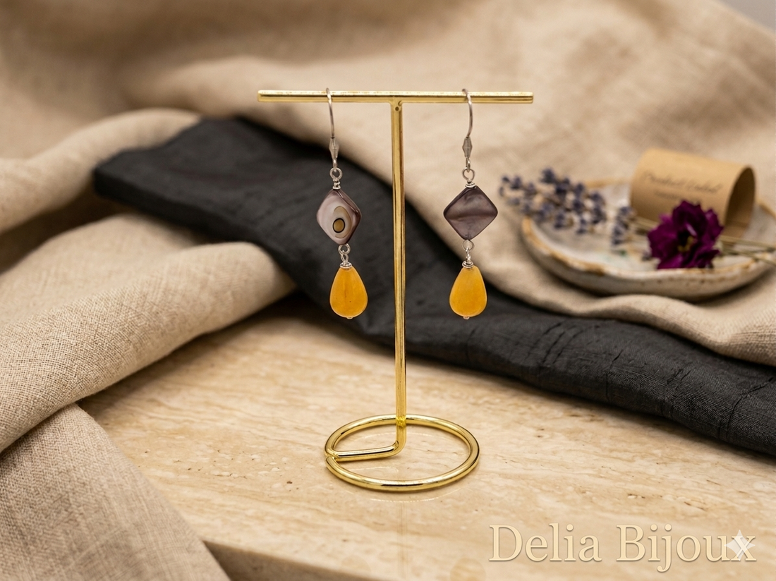 Cercei handmade din jad și sidef, cu oțel inoxidabil (cod1412) - bijuterii - cercei - cercei din pietre semiprețioase - Artynos.ro