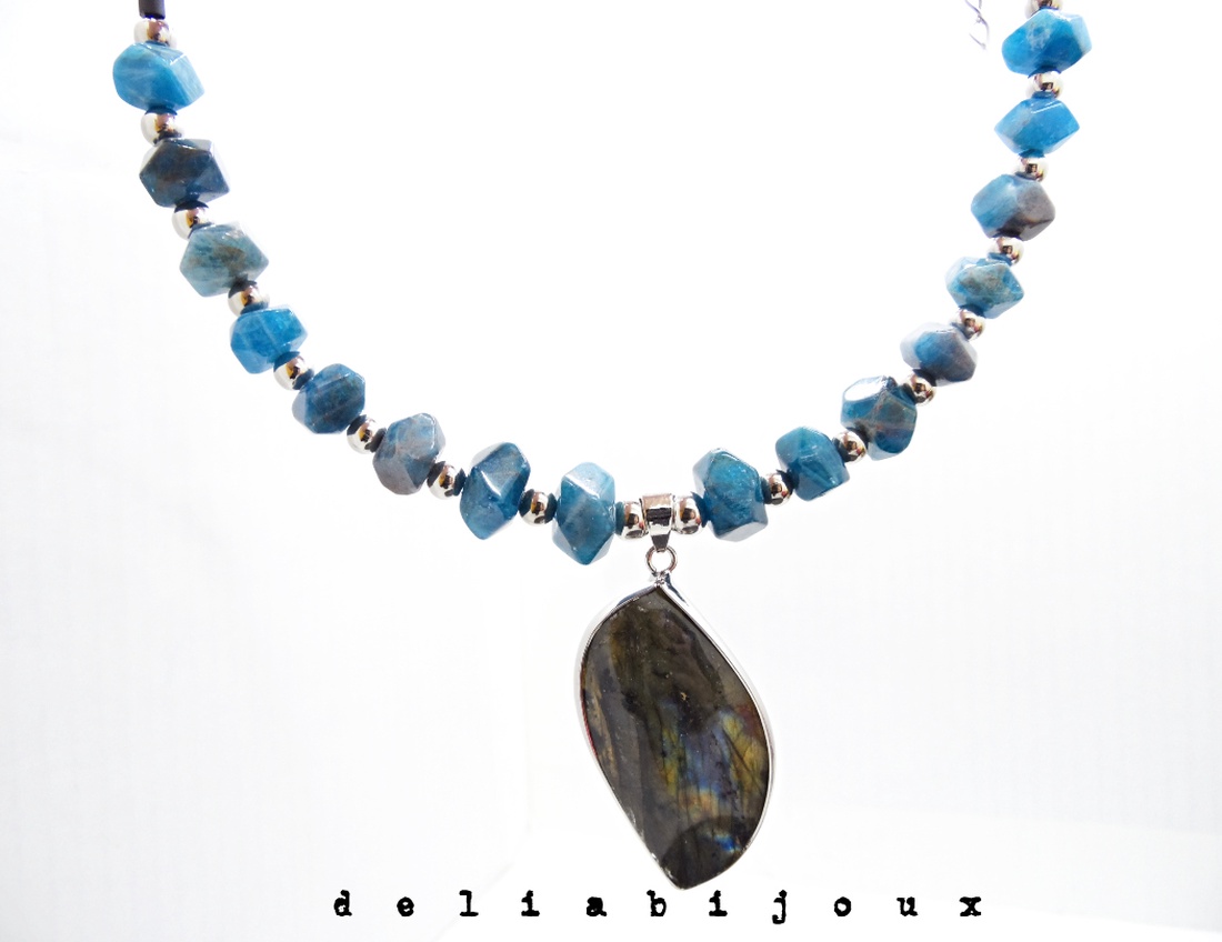 Set bijuterii cu apatit și labradorit colier statement si cercei eleganți (cod1415) - bijuterii - seturi de bijuterii - Artynos.ro