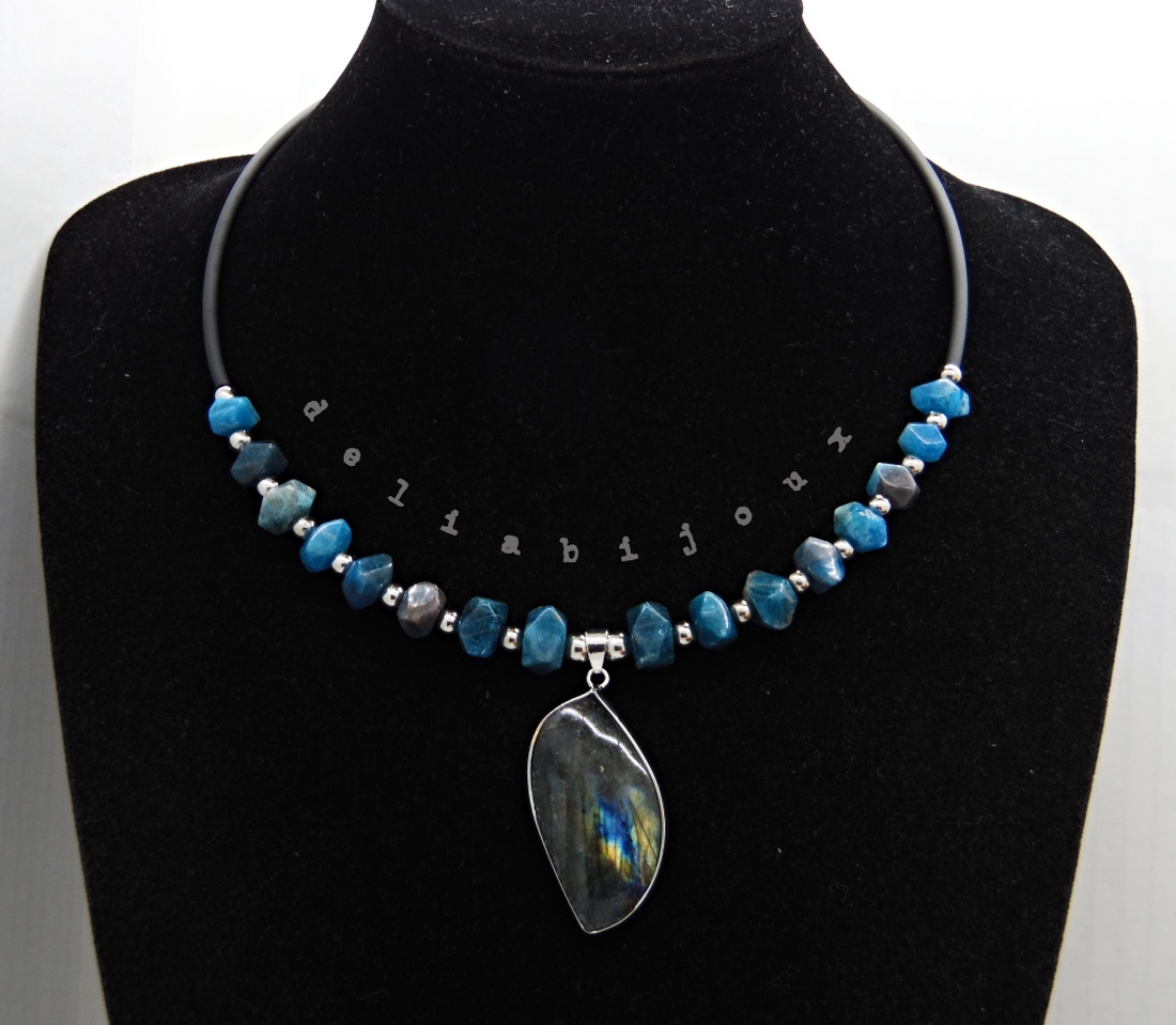 Set bijuterii cu apatit și labradorit colier statement si cercei eleganți (cod1415) - bijuterii - seturi de bijuterii - Artynos.ro