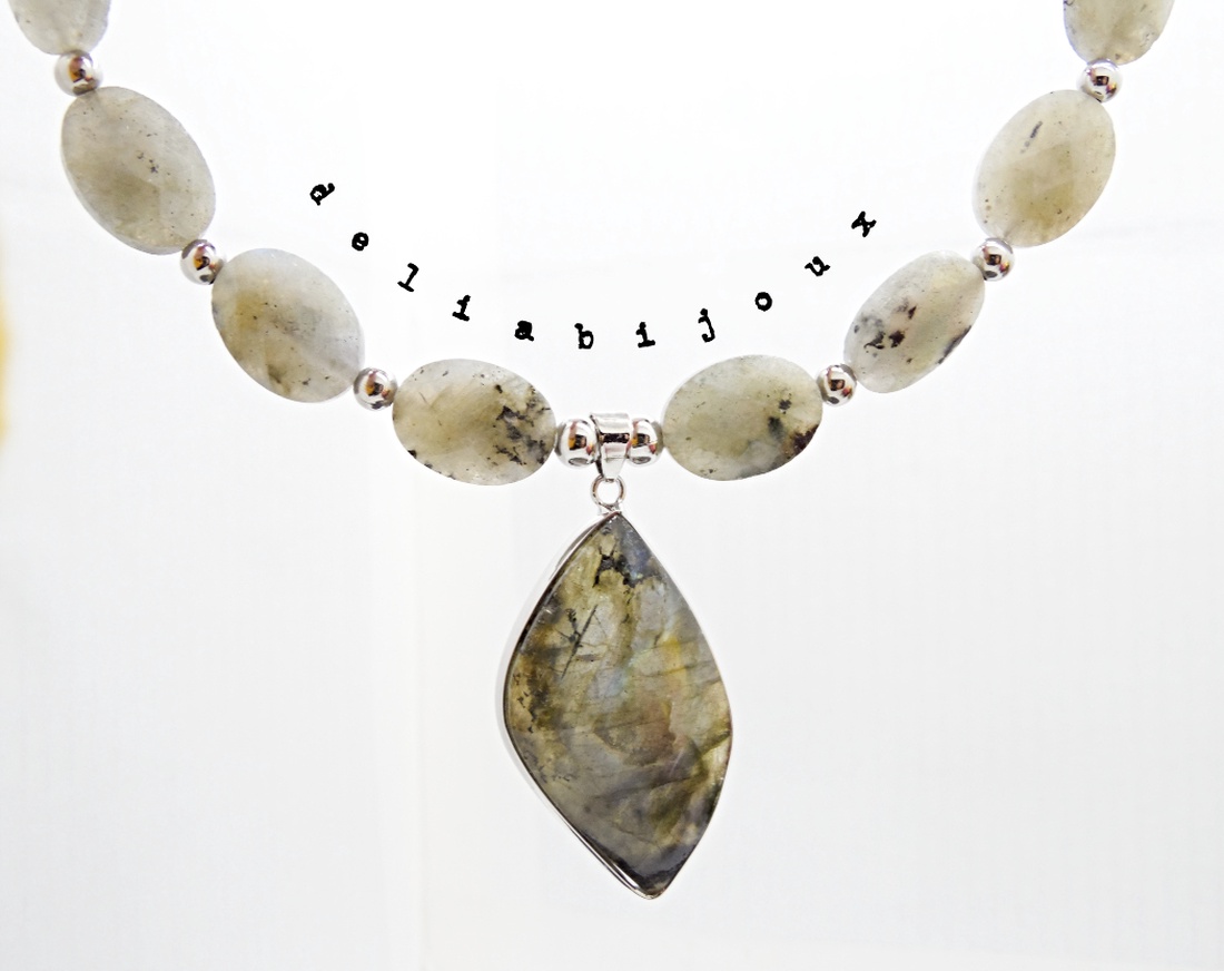 Colier elegant cu labradorit fatetat si pandantiv labradorit (cod1416) - bijuterii - coliere - coliere cu pandative - Artynos.ro