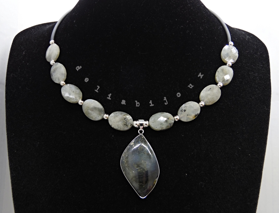Colier elegant cu labradorit fatetat si pandantiv labradorit (cod1416) - bijuterii - coliere - coliere cu pandative - Artynos.ro