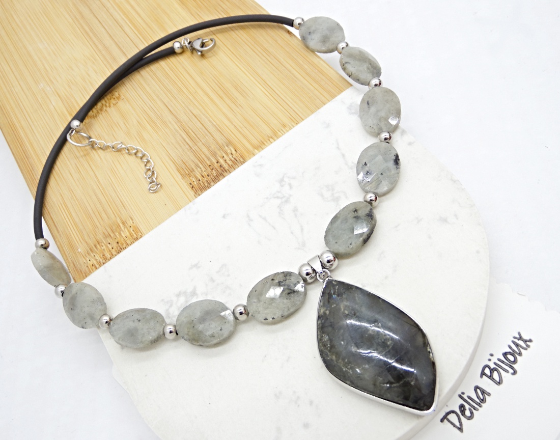 Colier elegant cu labradorit fatetat si pandantiv labradorit (cod1416) - bijuterii - coliere - coliere cu pandative - Artynos.ro