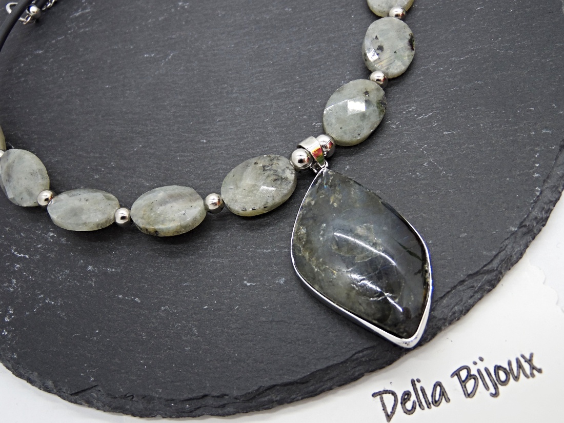 Colier elegant cu labradorit fatetat si pandantiv labradorit (cod1416) - bijuterii - coliere - coliere cu pandative - Artynos.ro