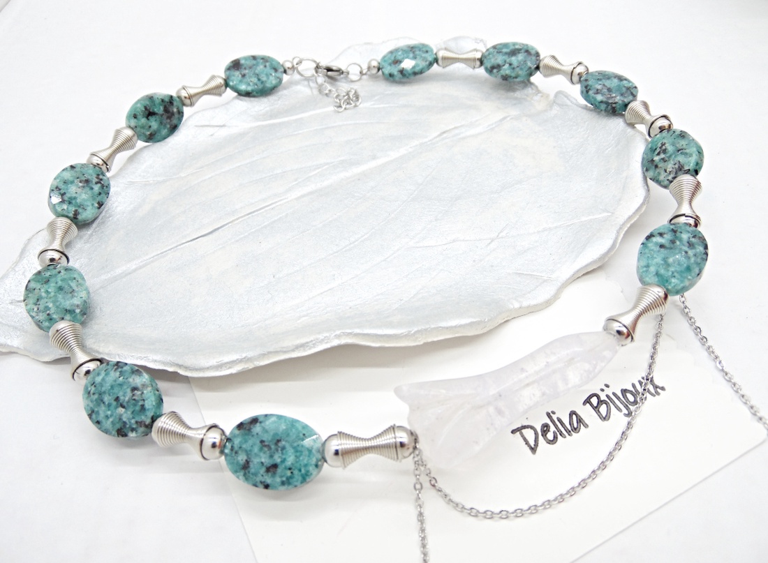 Colier Statement Blue Harmony Jasp Albastru și Cristal de Stâncă Asimetric (cod1418) - bijuterii - coliere - coliere din mărgele - Artynos.ro