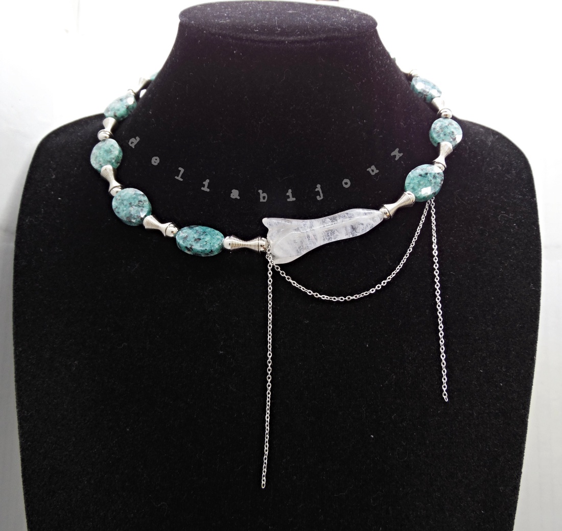 Colier Statement Blue Harmony Jasp Albastru și Cristal de Stâncă Asimetric (cod1418) - bijuterii - coliere - coliere din mărgele - Artynos.ro