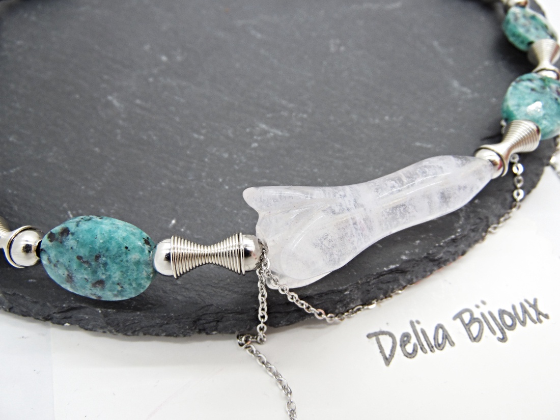 Colier Statement Blue Harmony Jasp Albastru și Cristal de Stâncă Asimetric (cod1418) - bijuterii - coliere - coliere din mărgele - Artynos.ro