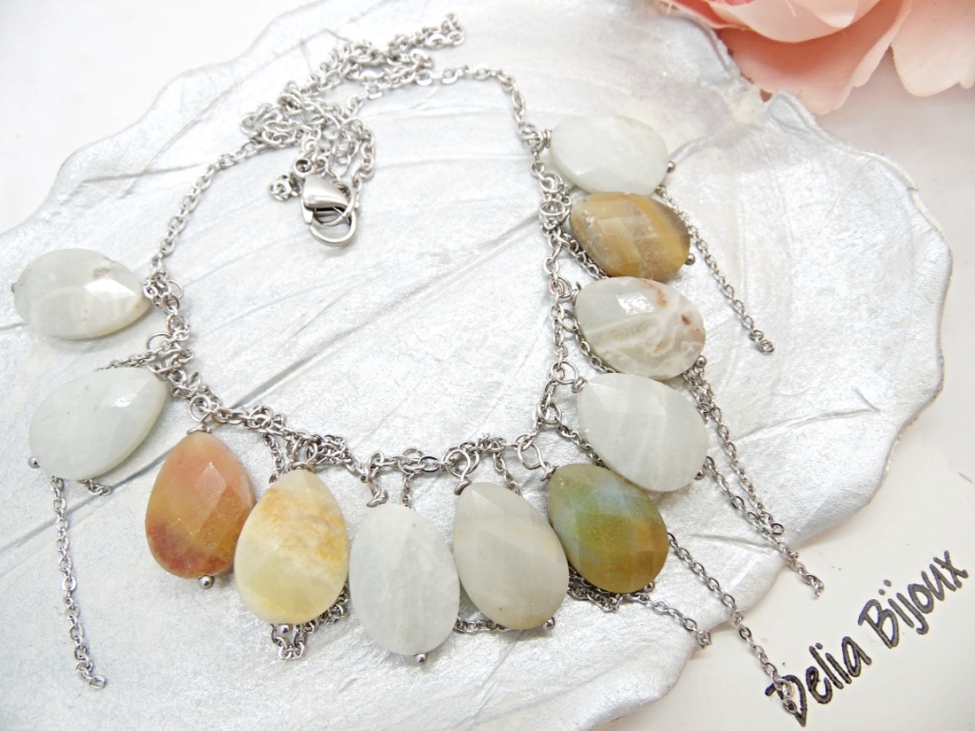 Colier statement din amazonit natural piesă unicat handmade (cod1420) - bijuterii - coliere - coliere din mărgele - Artynos.ro