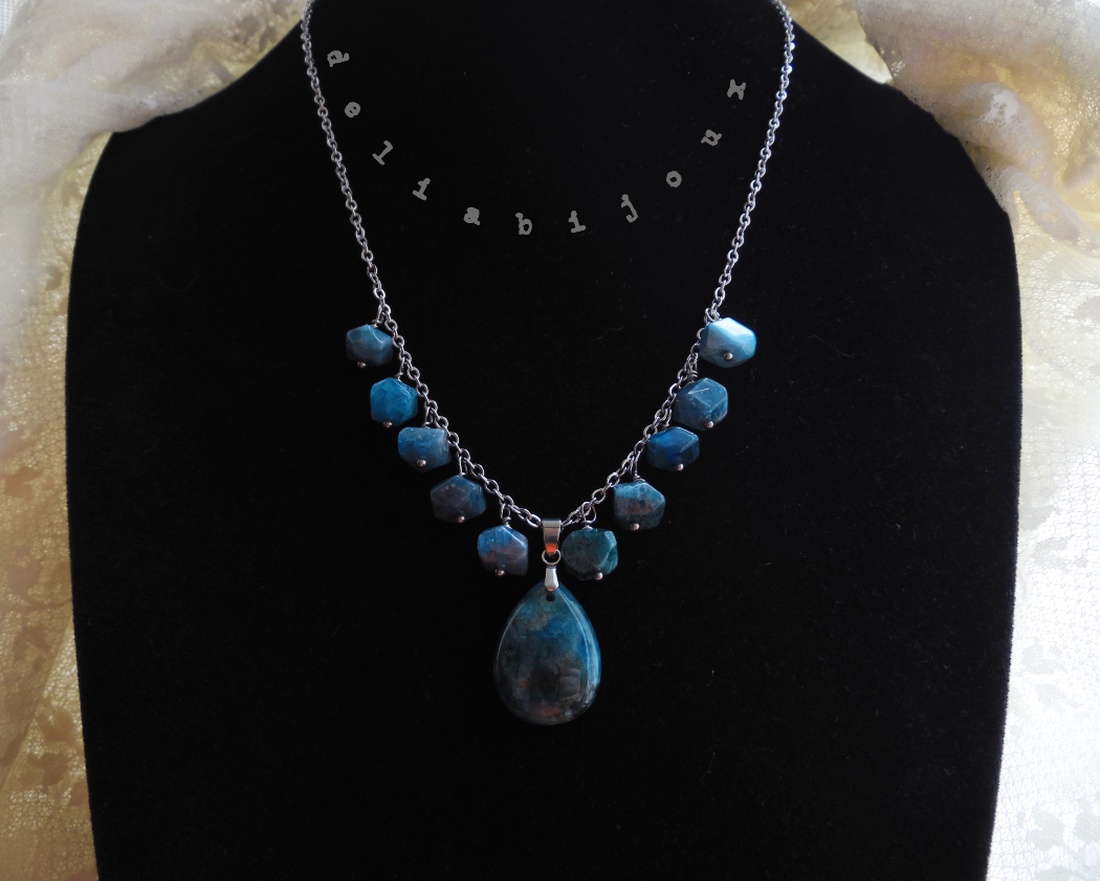 Colier statement din apatit natural - piesă unicat handmade (cod1422) - bijuterii - coliere - coliere din pietre semiprețioase - Artynos.ro