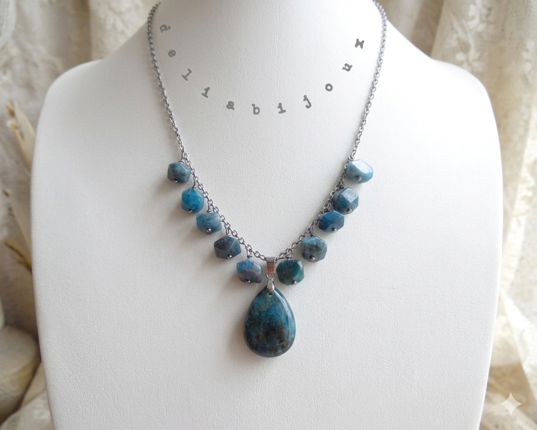 Colier statement din apatit natural - piesă unicat handmade (cod1422) - bijuterii - coliere - coliere din pietre semiprețioase - Artynos.ro