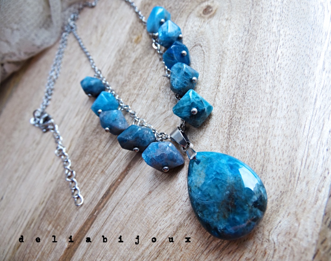 Colier statement din apatit natural - piesă unicat handmade (cod1422) - bijuterii - coliere - coliere din pietre semiprețioase - Artynos.ro