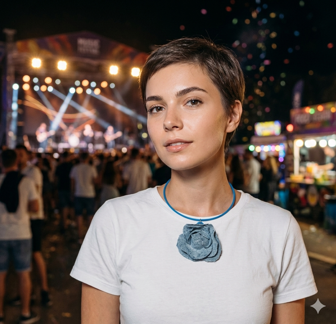 Colier handmade cu floare din denim/blug reciclat bijuterie unicat eco-friendly (cod1425) - bijuterii - coliere - coliere cu pandative - Artynos.ro